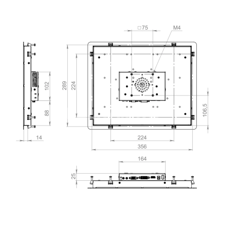 Встраиваемый сенсорный монитор 15" PN150SMK6-07SPX1-HDV